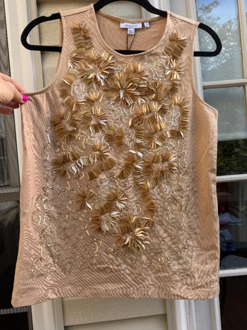 Chico's Sequin Beaded Halter Tank, Size Chico's 0 / US (4/6-S)